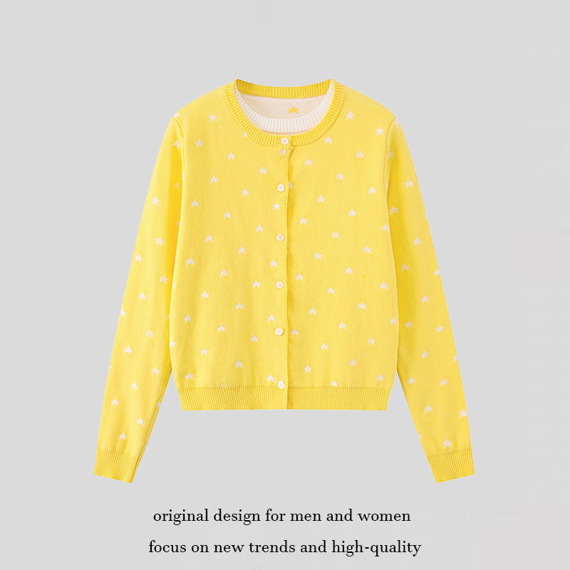 Women's fine-knit cardigan with star jacquard, round neck and button closure Mune Fashion