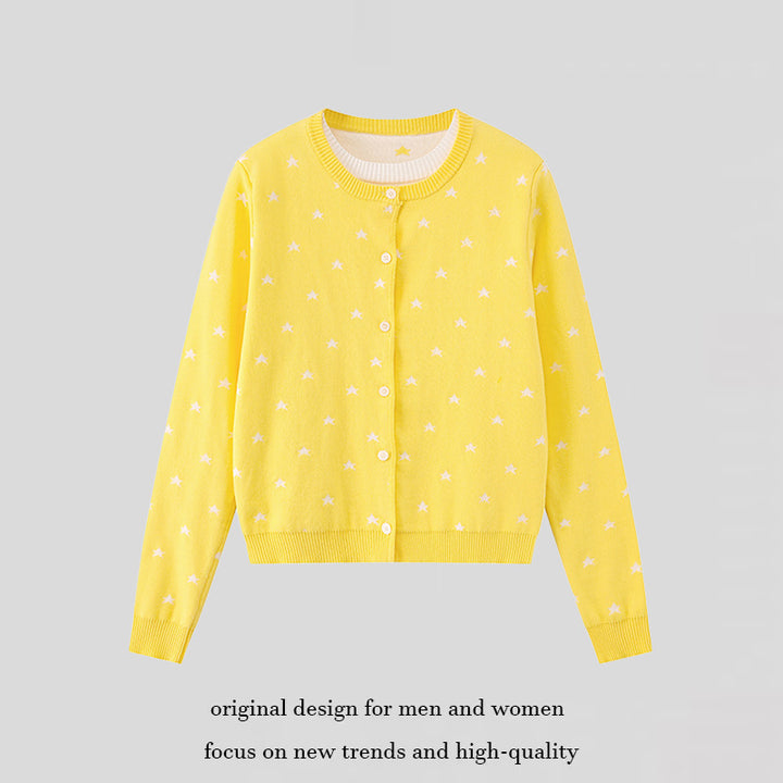 Women's fine-knit cardigan with star jacquard, round neck and button closure Mune Fashion