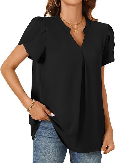 Women's Blouse with Elegant V-Neck Detail and Light Puff Sleeves Mune