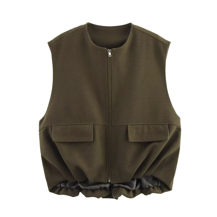 Women's Oversized Suede Blouson with Cropped Hem and Epaulettes Mune Fashion