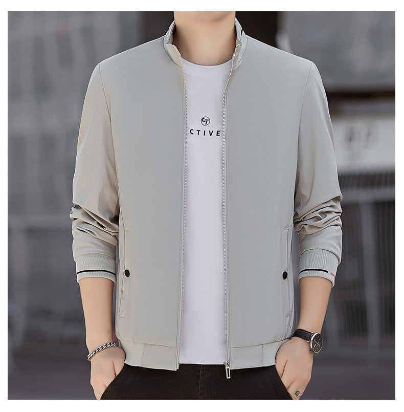 Men's Minimalistic Softshell Bomber Jacket with Stand Collar and Contrast Stripe Cuffs Mune Fashion