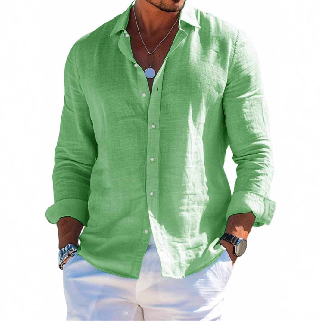 Men's structured linen shirt with open collar, lightweight texture and casual-tailored fit Mune Fashion