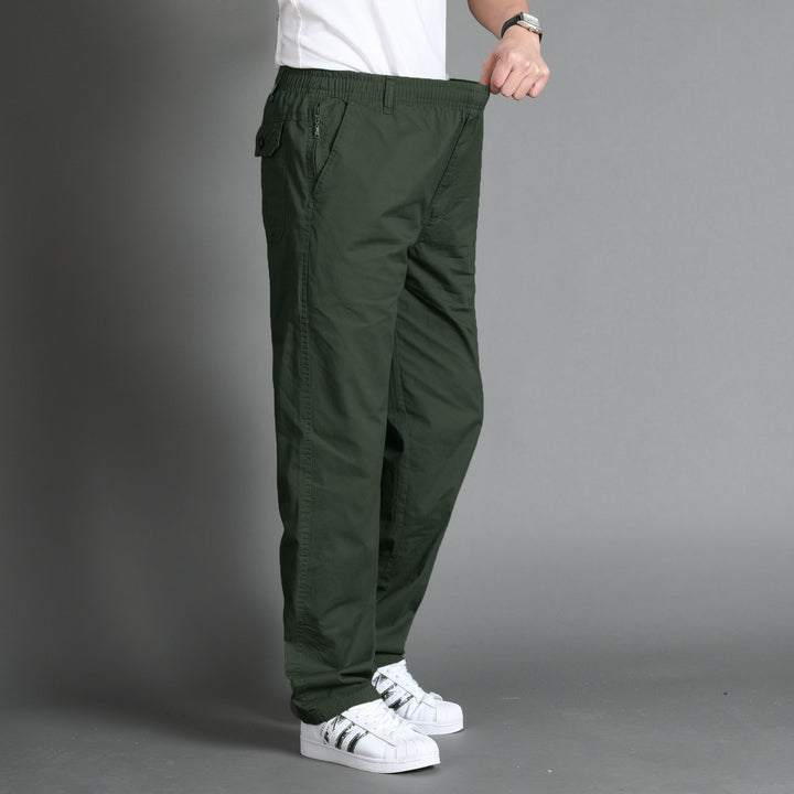 Men's Casual Canvas Chino Pants with Elastic Drawstring Waistband, Patch Pockets & Straight Leg Mune Fashion