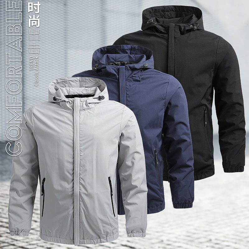 Men's Lightweight Hooded Softshell Jacket in Urban Utility Style with Concealed Front Zipper and Zippered Pockets Mune Fashion