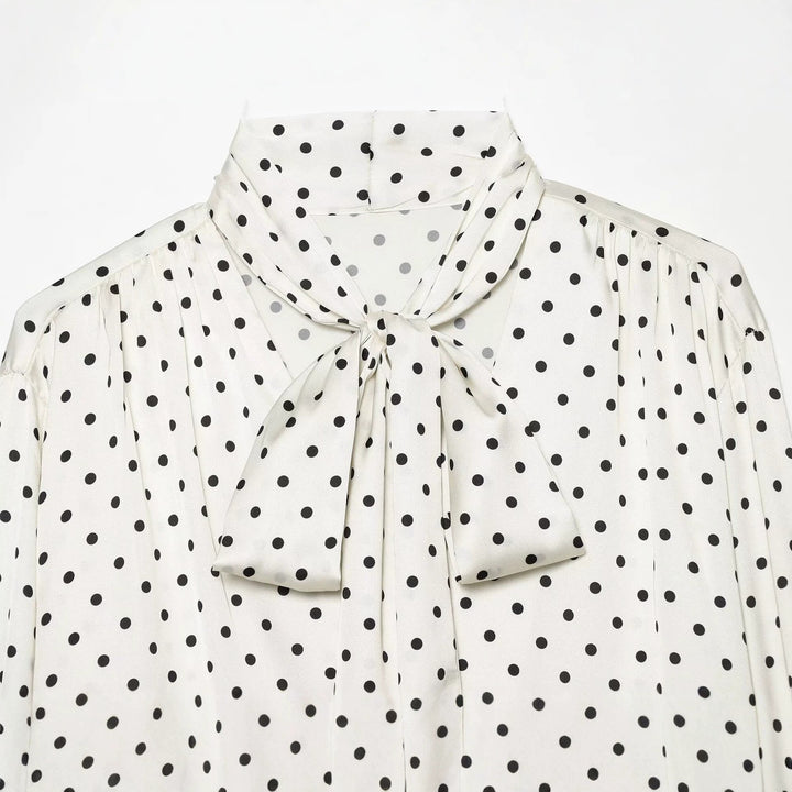 Women's silk look tie blouse with puff sleeves and frill cuff detail Drune