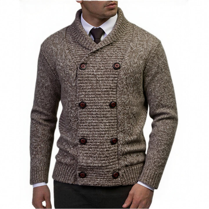 Men's knitted cardigan with double-breasted button placket and shawl collar Mune Fashion