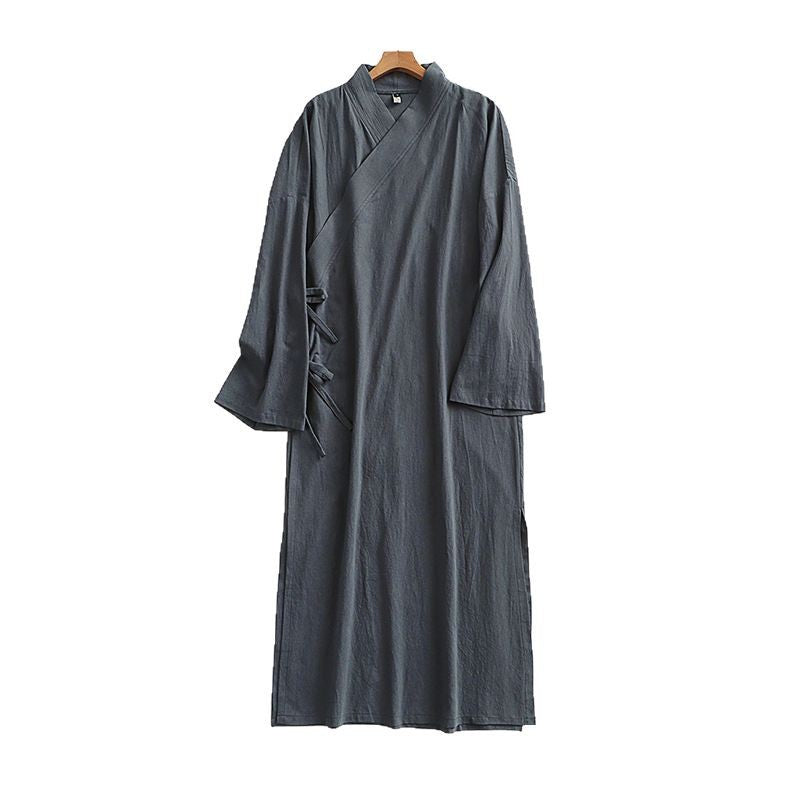 Women's Long Kimono-Style Wrap Dress with Wide Sleeves and Side Ties Mune Fashion