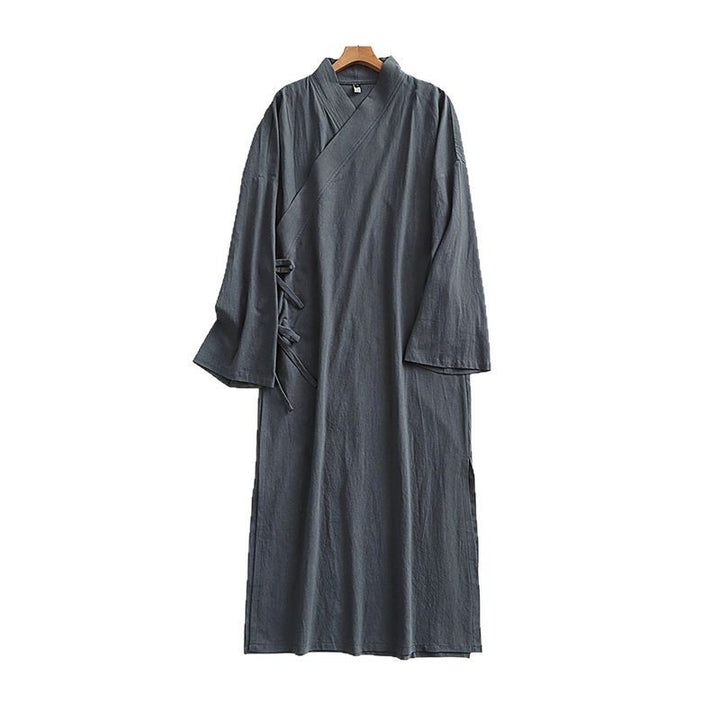Women's Long Kimono-Style Wrap Dress with Wide Sleeves and Side Ties Mune Fashion