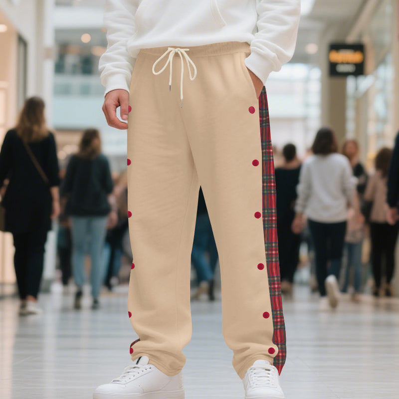 Men's oversized jogging pants with button placket and checkered side stripe Mune Fashion