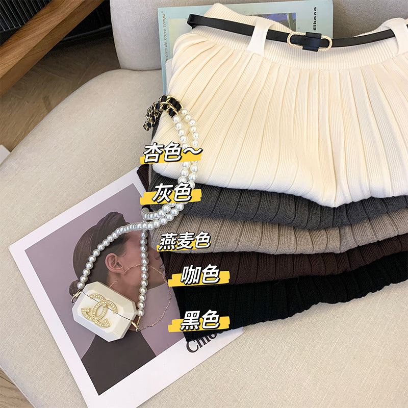 Ladies Pleated Skirt with Elastic Waistband and Belt Detail Mune Fashion