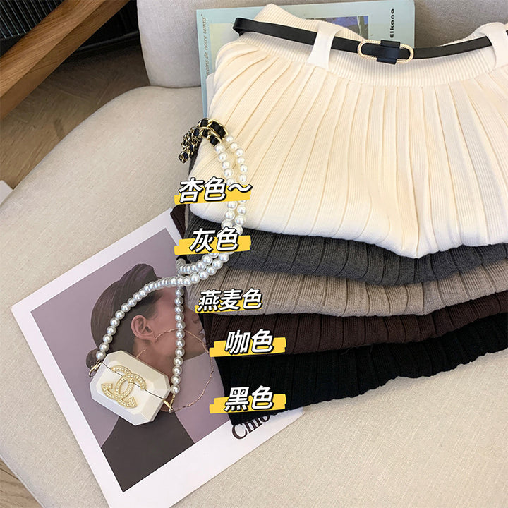 Ladies Pleated Skirt with Elastic Waistband and Belt Detail Mune Fashion