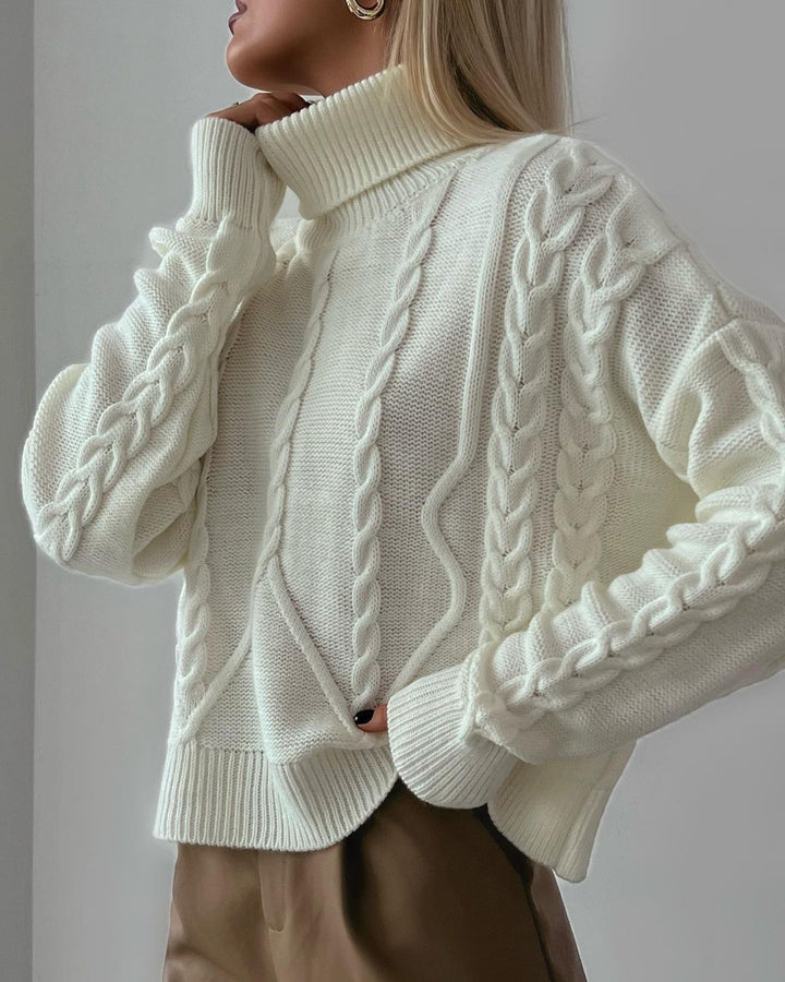 Womens chunky knit turtleneck sweater with cable knit details Mune Fashion