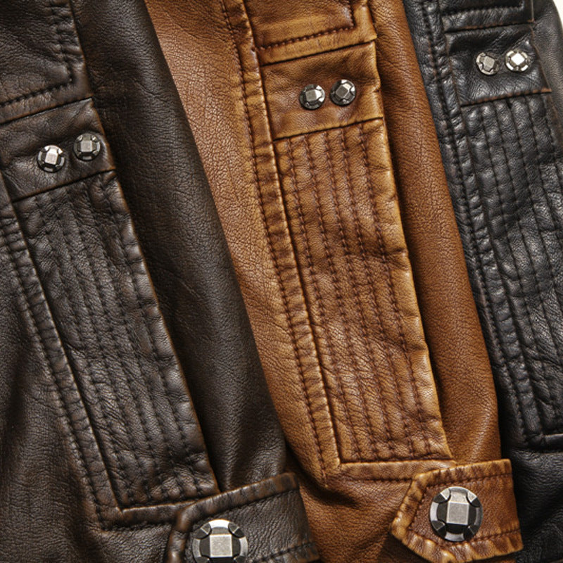 Men's leather jacket in pilot bomber style with stand-up collar and vintage look Mune Fashion