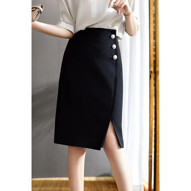 Ladies Figure-hugging Pencil Skirt with Button Details Mune Fashion