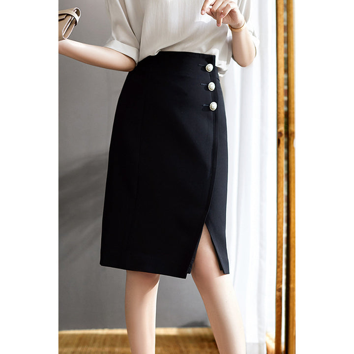 Ladies Figure-hugging Pencil Skirt with Button Details Mune Fashion