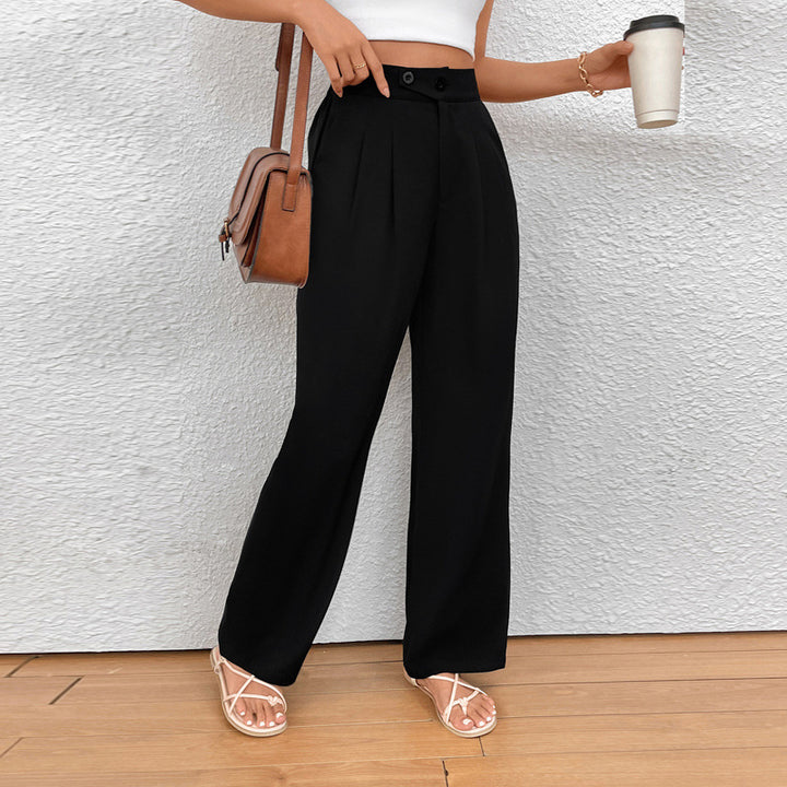 Ladies wide pleated trousers with high waist and button detail Mune Fashion