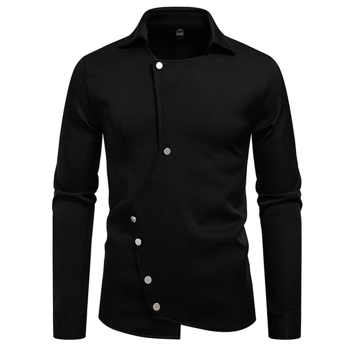 Men's Asymmetric Shirt with Diagonal Snap Button Closure Mune Fashion