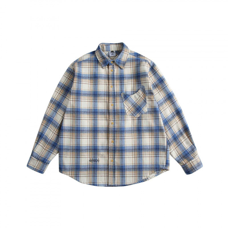 Men's Checkered Oversized Shirt made of Soft Flannel with Chest Pocket and Rounded Hem Mune Fashion