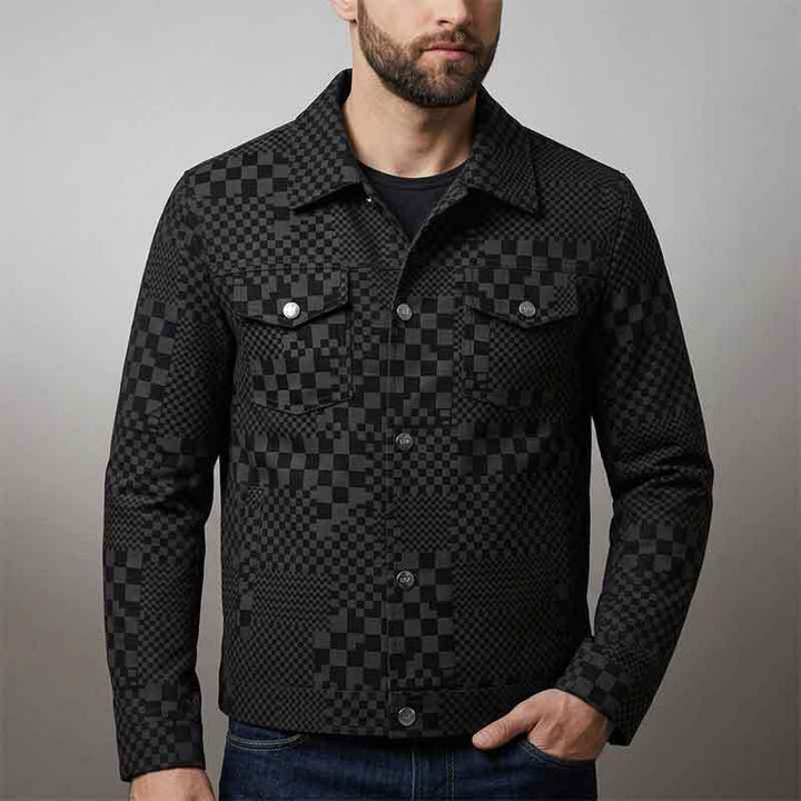 Men's Fashion Quilted Jacket with Unique Checkered Pattern Mune Fashion