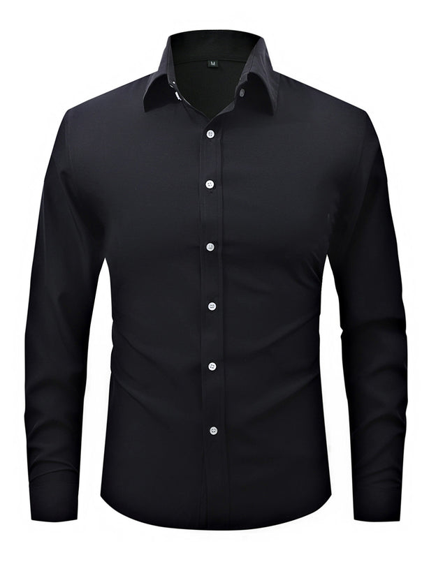 Men's  slim fit long sleeve stretch cotton dress shirt with spread collar Mune Fashion