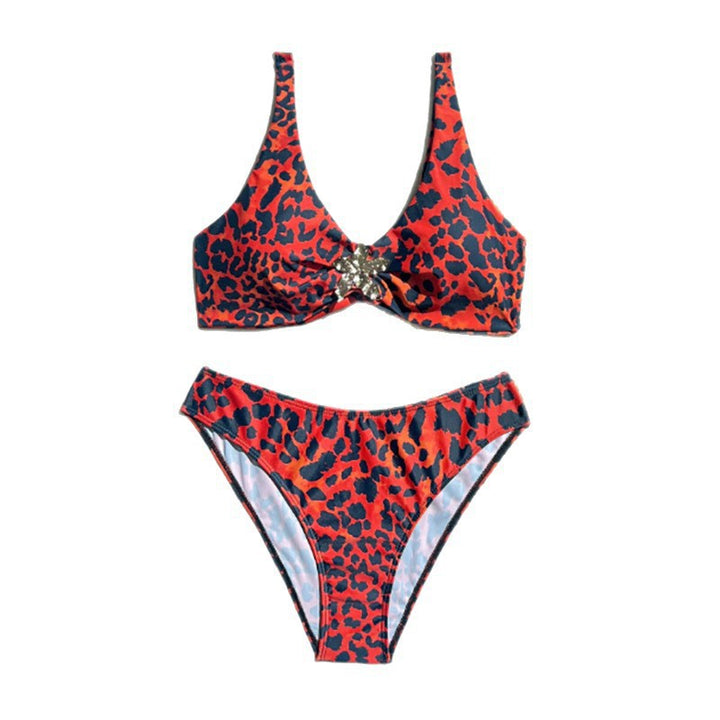 Women Leopard Print Bikini Set with Ruffles and Chic Ring Detail Mune Fashion