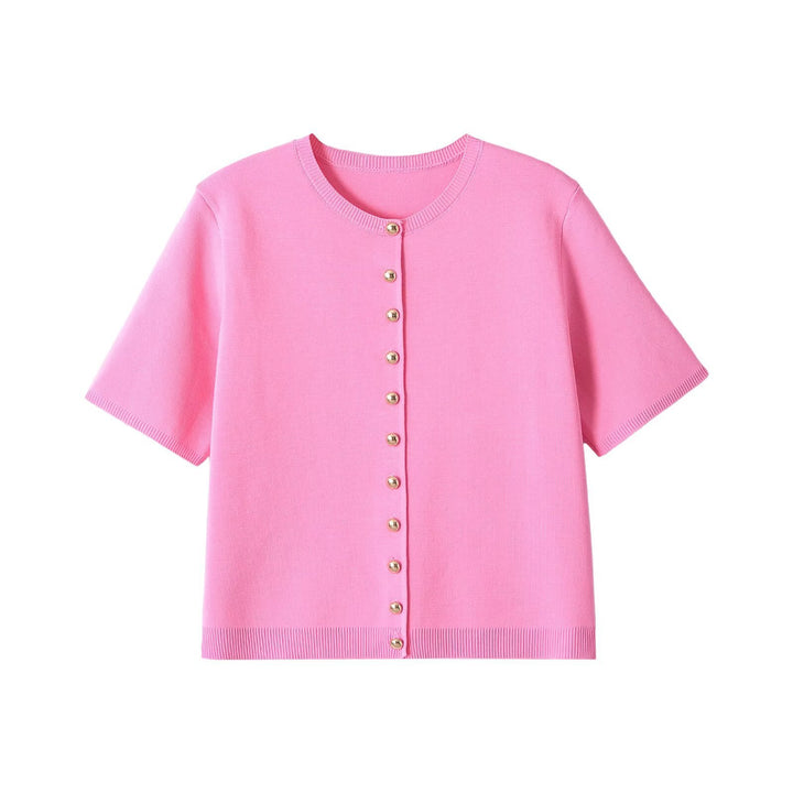 Women's fine knit cardigan with short sleeves and decorative button placket Mune Fashion