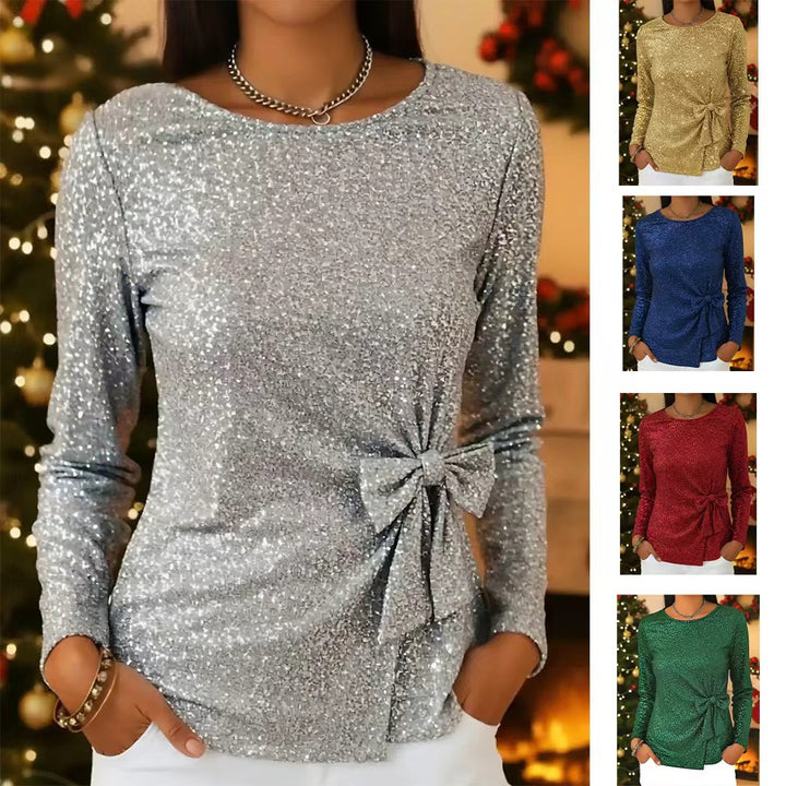 Ladies Glamorous Long Sleeve Top with Bow Detail Mune Fashion