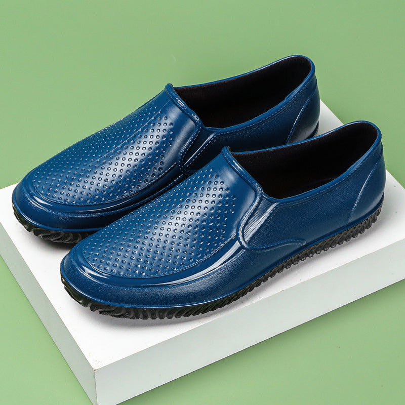Men's Elegant Perforated Slip-On Half Shoes with Non-Slip Tread Sole Mune Fashion