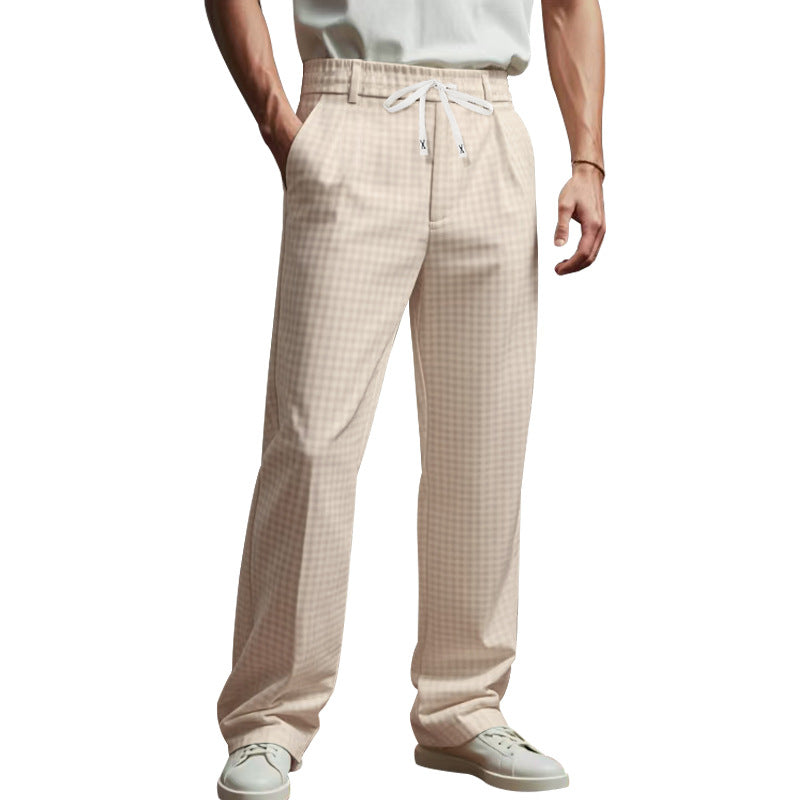 Men's Lightweight Relaxed-Fit Checked Lounge Pants with Drawstring and Wide Leg Mune Fashion