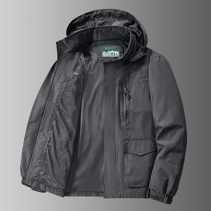 Men's Hooded Outdoor Jacket with Breathable Mesh Lining, Water-Repellent Ripstop Shell & Concealed Front Zipper Mune Fashion