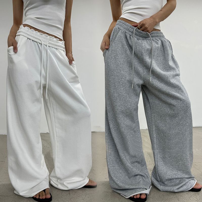 Women's wide High-Waist lounge pants with gathered waistband and drawstring Mune Fashion