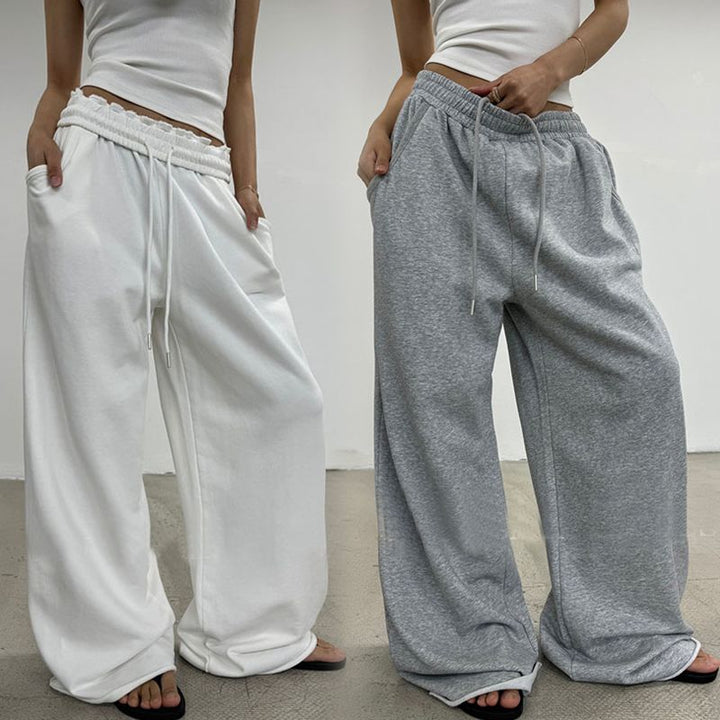 Women's wide High-Waist lounge pants with gathered waistband and drawstring Mune Fashion