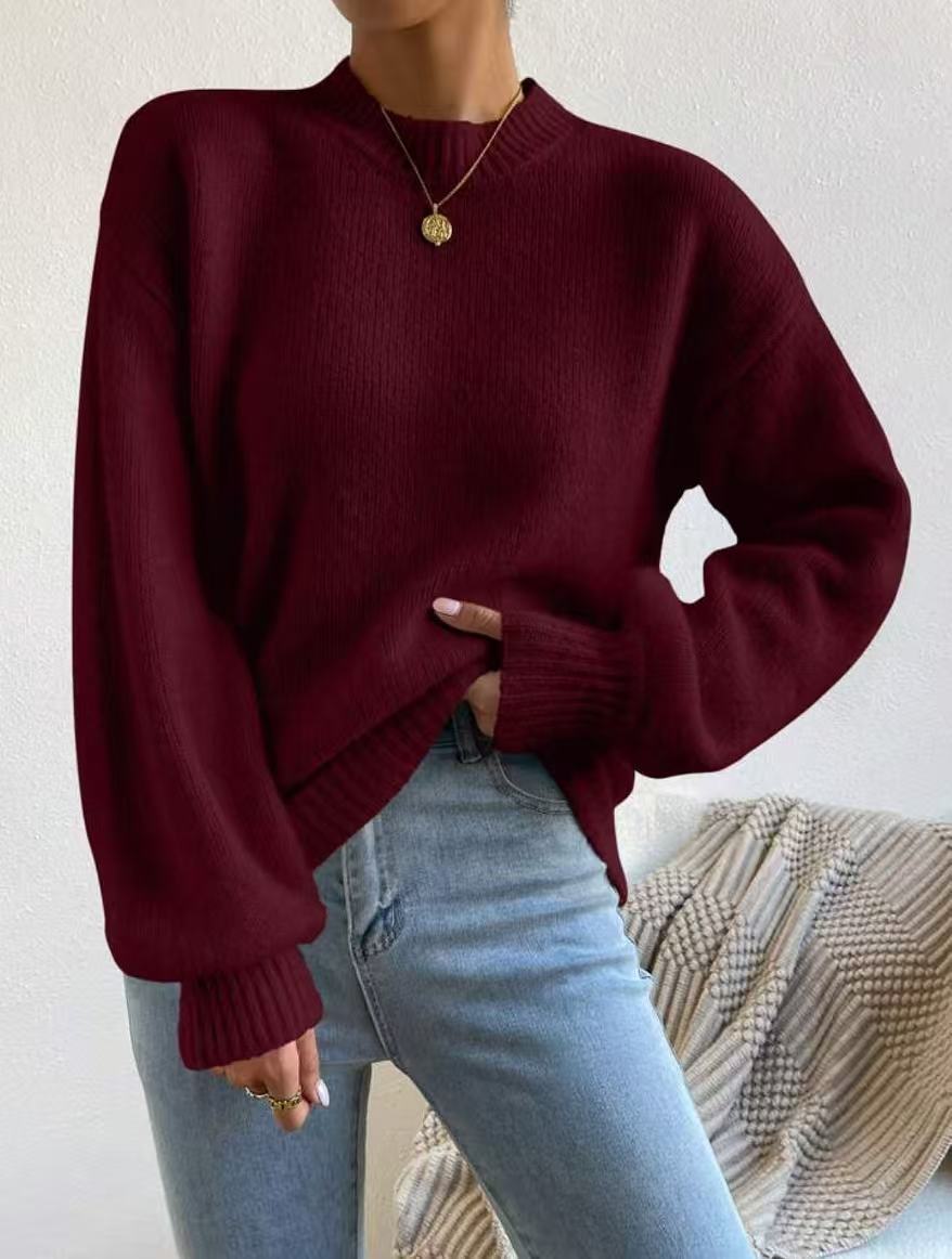 Women’s Oversized Fine Knit Sweater with Suggested Mohair Effect and Extended Ribbed Cuffs Mune Fashion