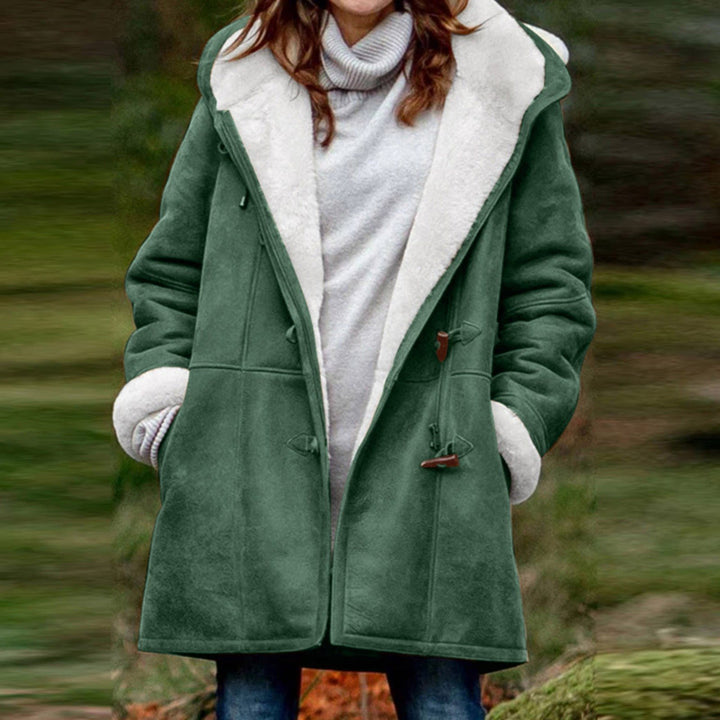 Women's teddy-lined duffle coat with hood, faux fur interior lining and toggle closures Mune Fashion