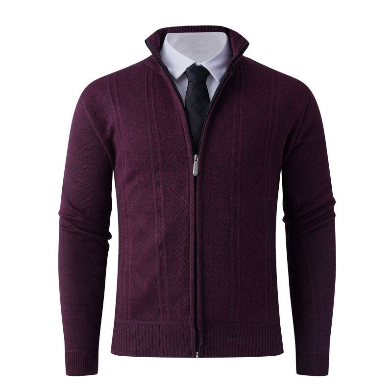 Men's knit zip jacket with stand-up collar and subtle diamond pattern Mune Fashion