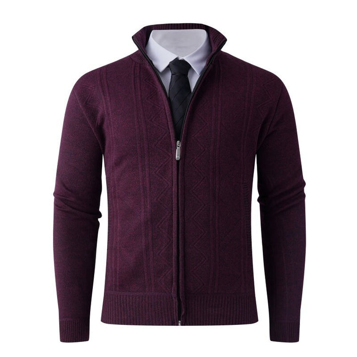 Men's knit zip jacket with stand-up collar and subtle diamond pattern Mune Fashion