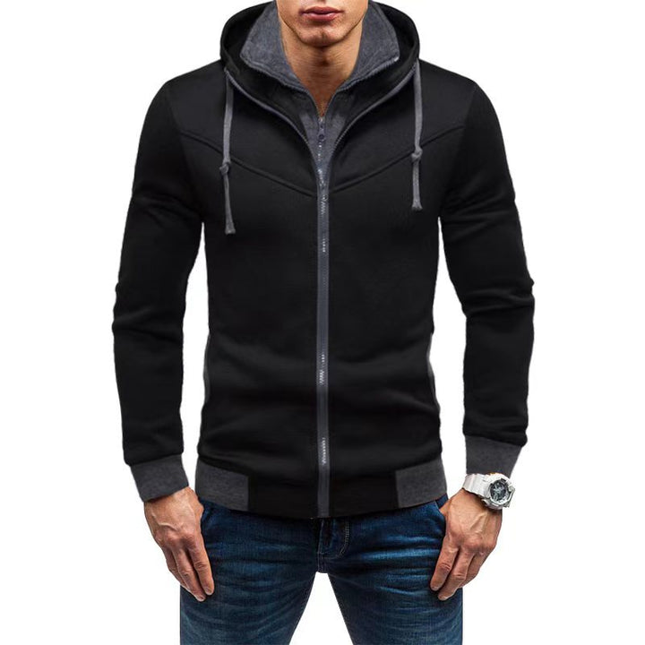 Men's Slim-Fit Hoodie Jacket with Concealed Zipper Double Collar and Contrasting Cuffs Mune Fashion