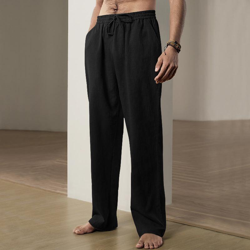 Men's soft linen-cotton lounge pants with elastic drawstring waistband, side pockets, and relaxed straight leg Mune Fashion