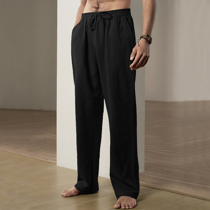 Men's soft linen-cotton lounge pants with elastic drawstring waistband, side pockets, and relaxed straight leg Mune Fashion
