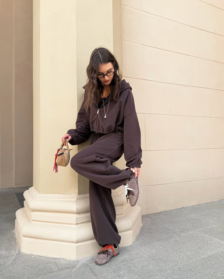 Women's oversized hooded jacket with zipper and loose jogger lounge set Mune Fashion