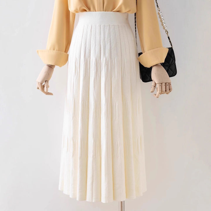 Ladies Elegant Pleated Midi Skirt with High Waist Mune Fashion