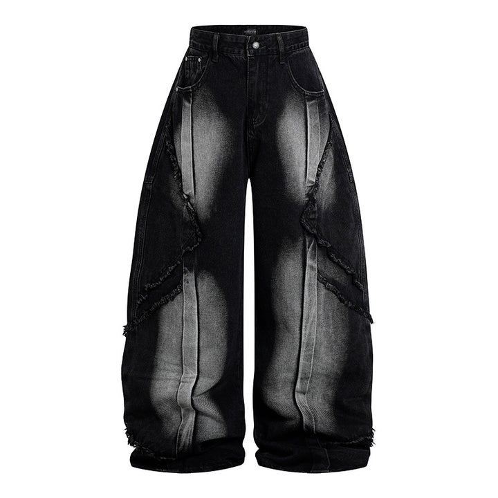 Women High-waisted wide Baggy jeans with frayed layered panels and used look Mune Fashion