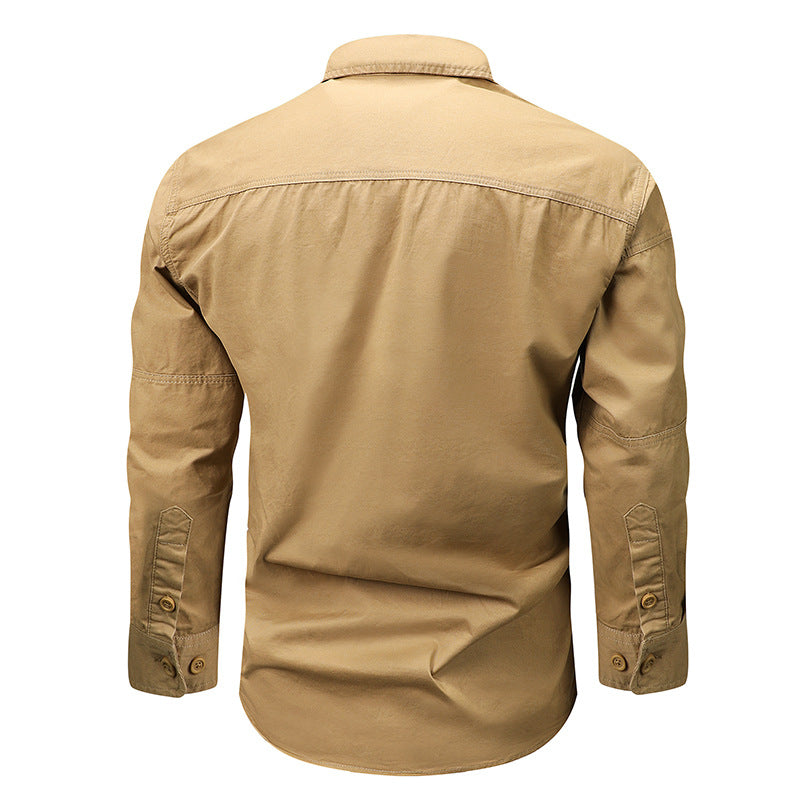 Men's rugged utility shirt with hidden zip pockets, reinforced seams, and classic spread collar Mune Fashion