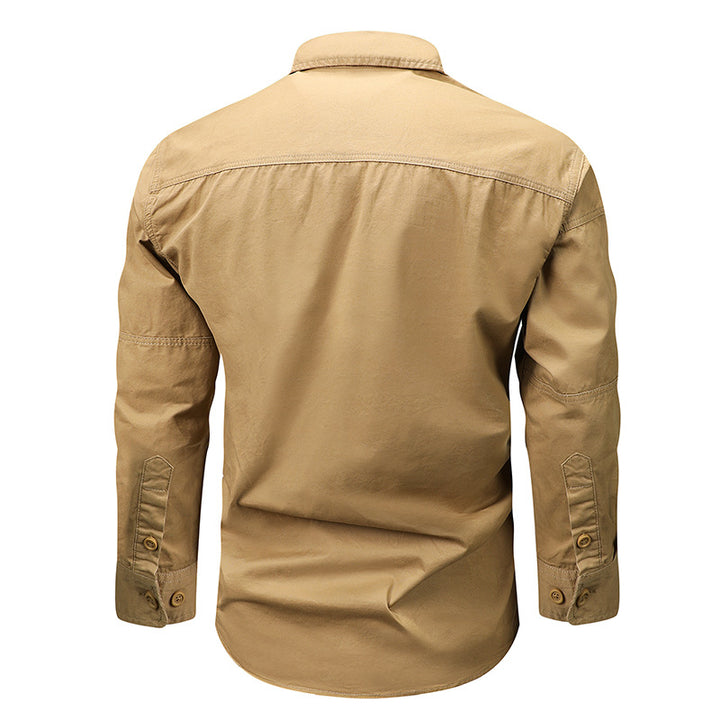 Men's rugged utility shirt with hidden zip pockets, reinforced seams, and classic spread collar Mune Fashion