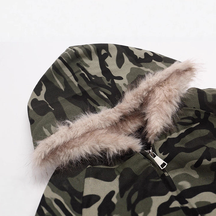 Unisex Padded Hooded Jacket in Camouflage Pattern with Teddy Lining and Elastic Hem Mune Fashion