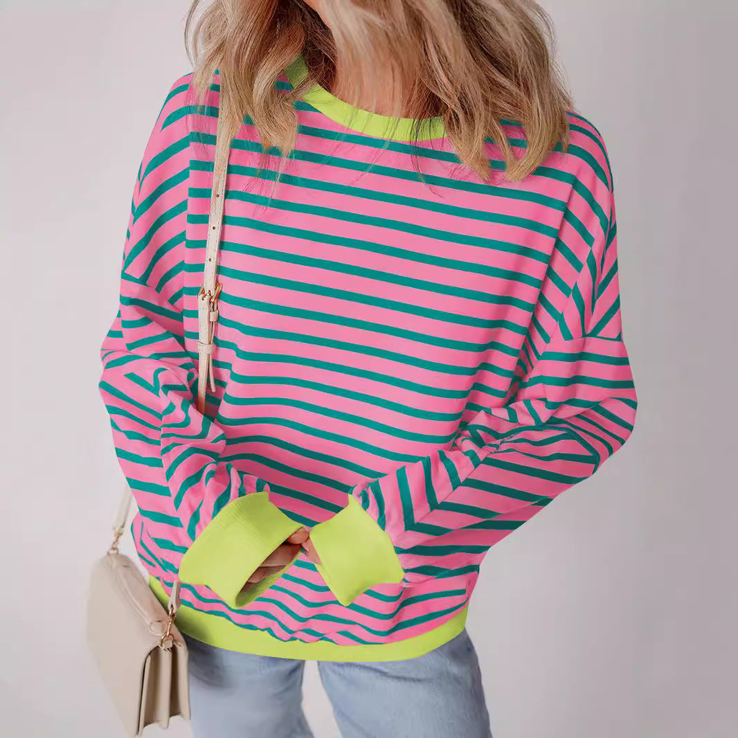 Women's casual striped sweatshirt with boxy cut and contrasting finishes Mune Fashion