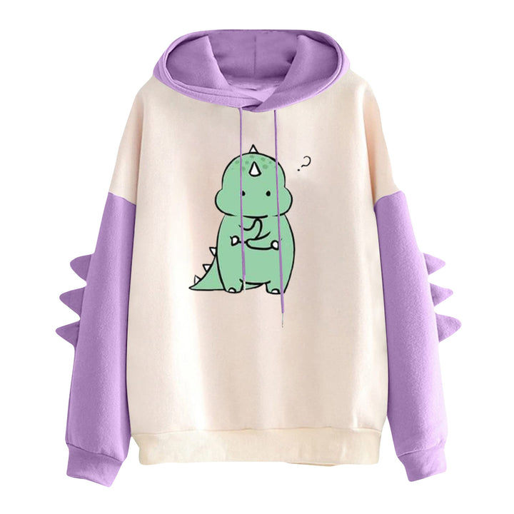 Women's hooded pullover with cute dinosaur print and three-dimensional sleeve details Mune Fashion