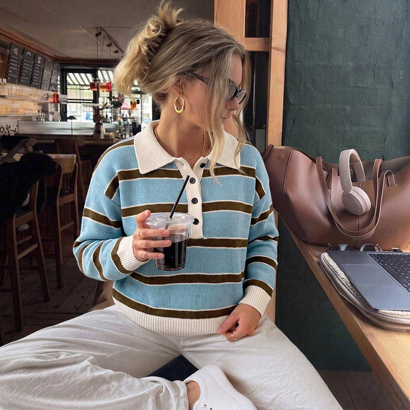 Women's Patterned Knitted Sweater with Button Placket Mune Fashion