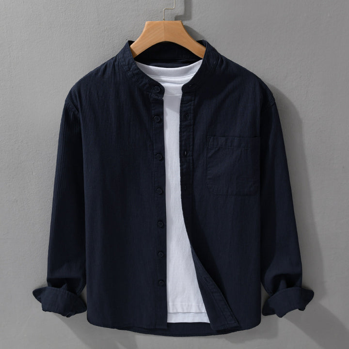 Men's fine-structured shirt with stand-up collar, chest pocket, and relaxed fit Mune Fashion