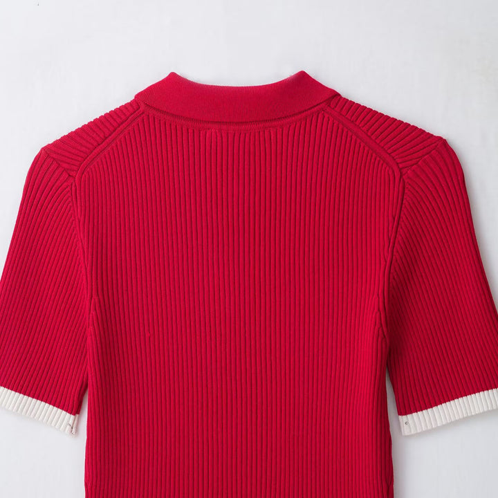 Women Ribbed Short Sleeve Polo Cardigan with Full Zip Mune Fashion
